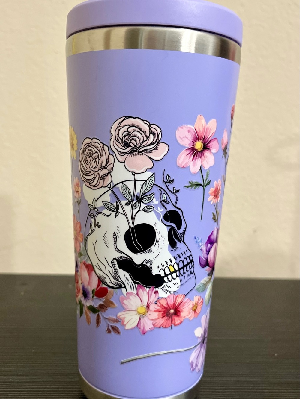 Lavender Floral Skull Travel 20 Oz stainless steel Tumbler
